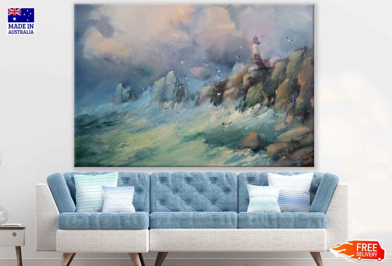 Rough Sea Near Cliff Watercolor Print 100% Australian Made