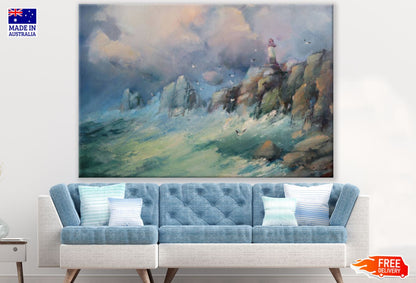 Rough Sea Near Cliff Watercolor Print 100% Australian Made