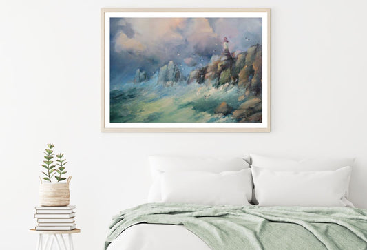 Rough Sea Near Cliff Watercolor Home Decor Premium Quality Poster Print Choose Your Sizes