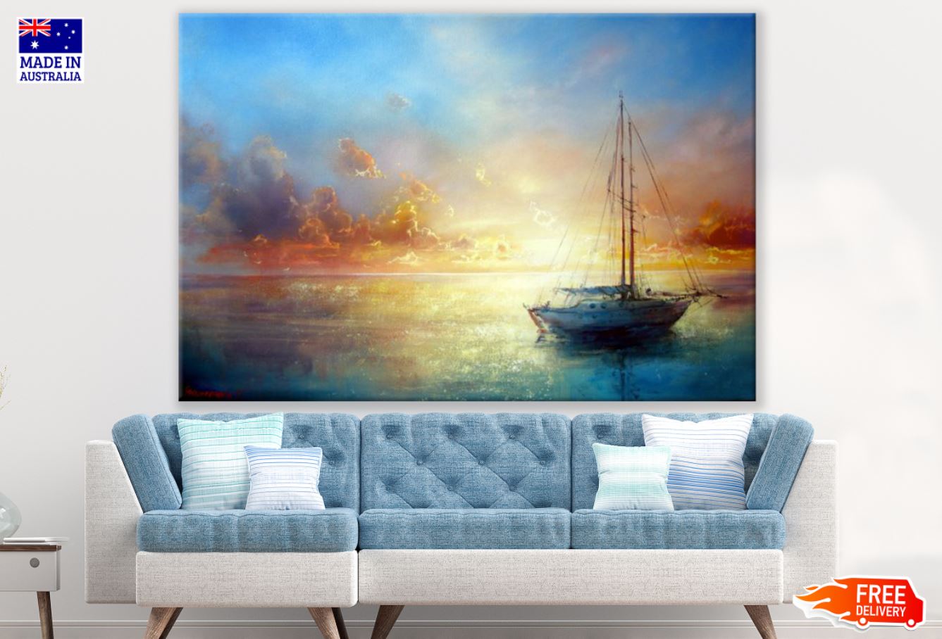 Boat on Lake Watercolor Painting Print 100% Australian Made