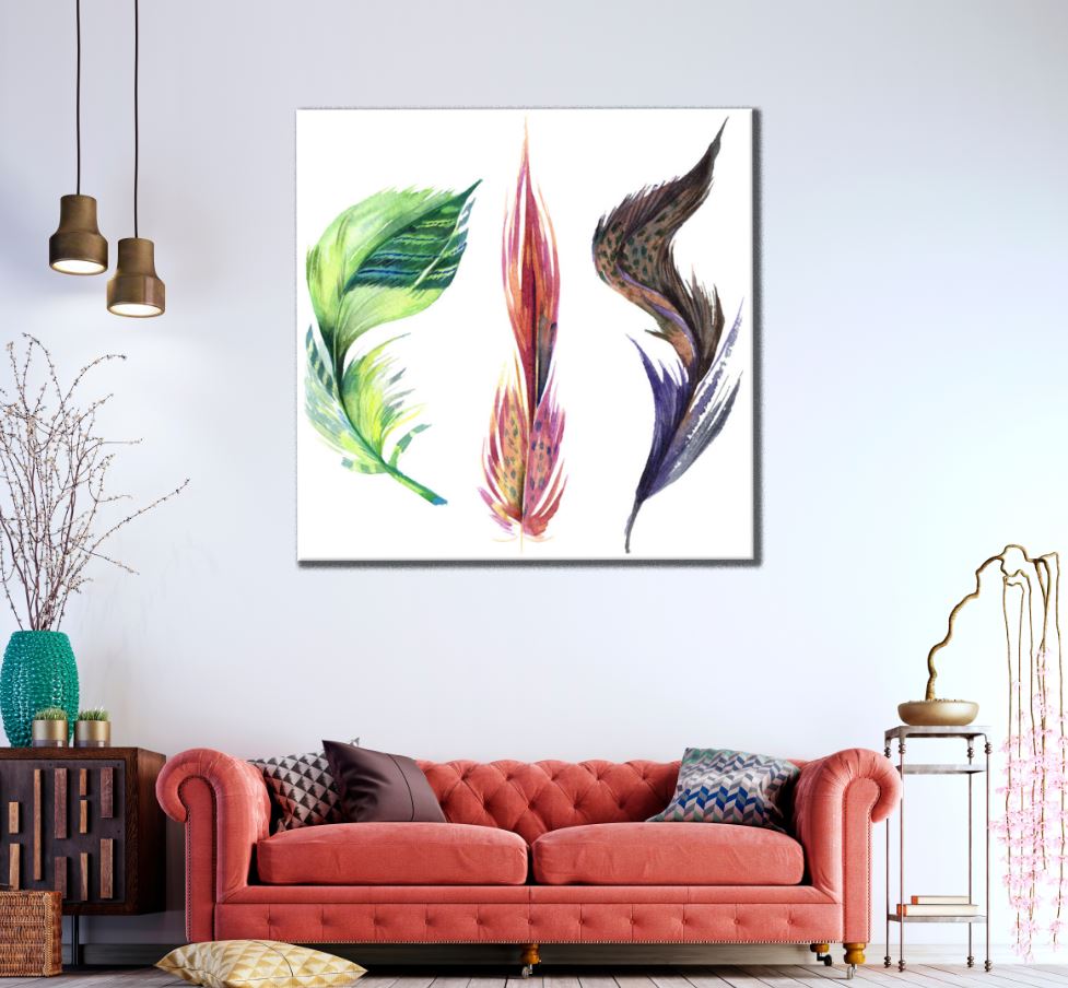 Square Canvas Feathers Watercolor Painting High Quality Print 100% Australian Made