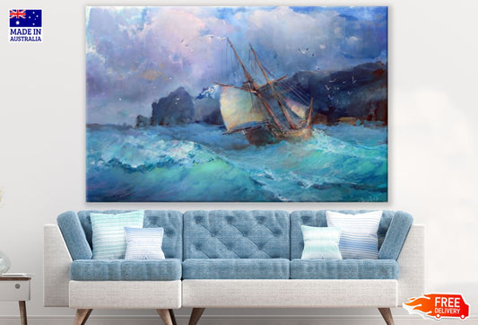 Rough Sea & Ship Watercolor Paint Print 100% Australian Made