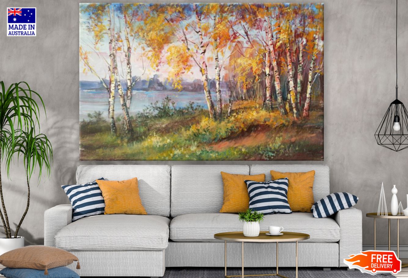 Colorful Forest Near Lake Paint Print 100% Australian Made