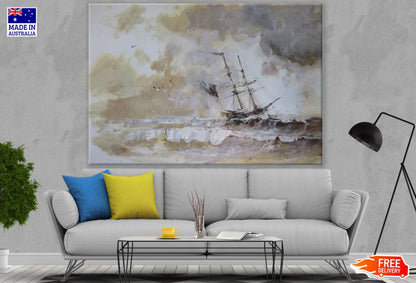 Ship & Rough Sea Watercolor Paint Print 100% Australian Made
