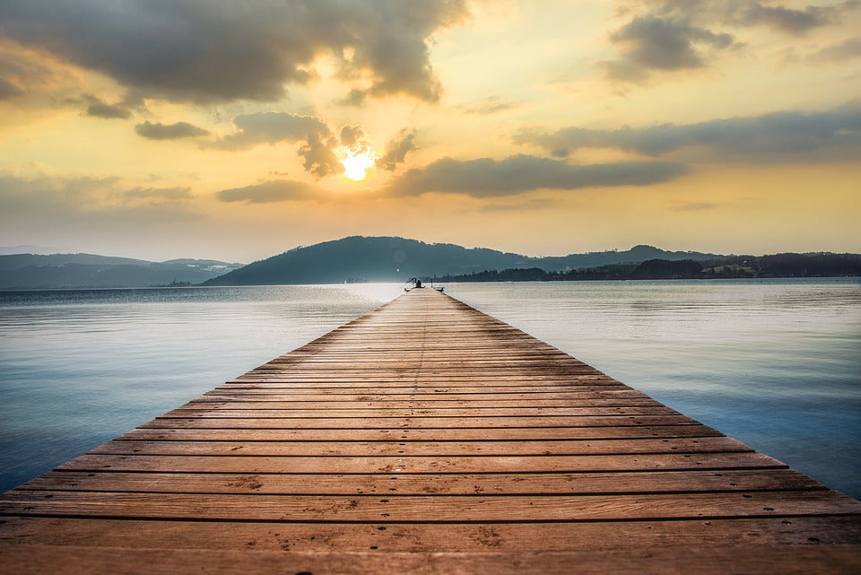 Wooden Pier Over Lake at Sunset Photograph Print 100% Australian Made