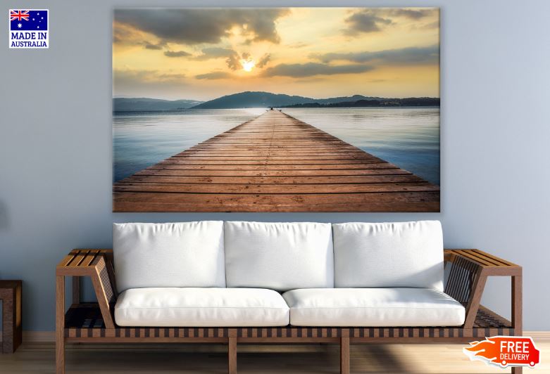 Wooden Pier Over Lake at Sunset Photograph Print 100% Australian Made