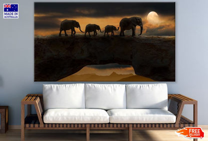 Elephants Walking at Sunset Photograph Print 100% Australian Made