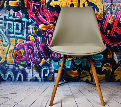 Square Canvas Colorful Grafitti Wall Design & Chair Photograph High Quality Print 100% Australian Made