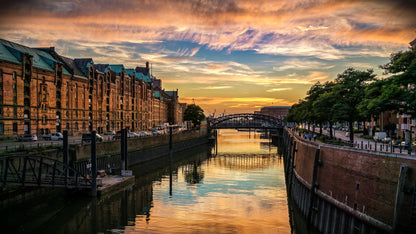 Canal Near Buidlings Sunset View Print 100% Australian Made