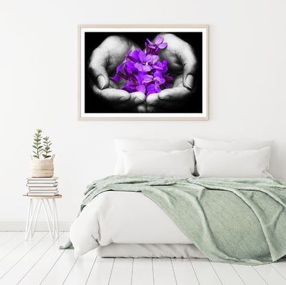 Purple Flowers on Hand B&W View Home Decor Premium Quality Poster Print Choose Your Sizes