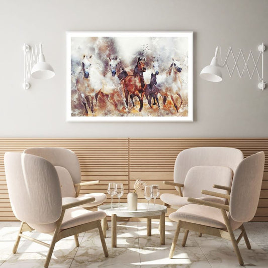 Running Horses Watercolor Paint Home Decor Premium Quality Poster Print Choose Your Sizes
