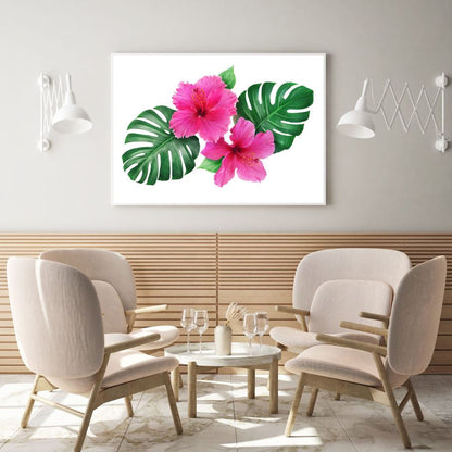 Pink Flowers & Leaves Painting Home Decor Premium Quality Poster Print Choose Your Sizes