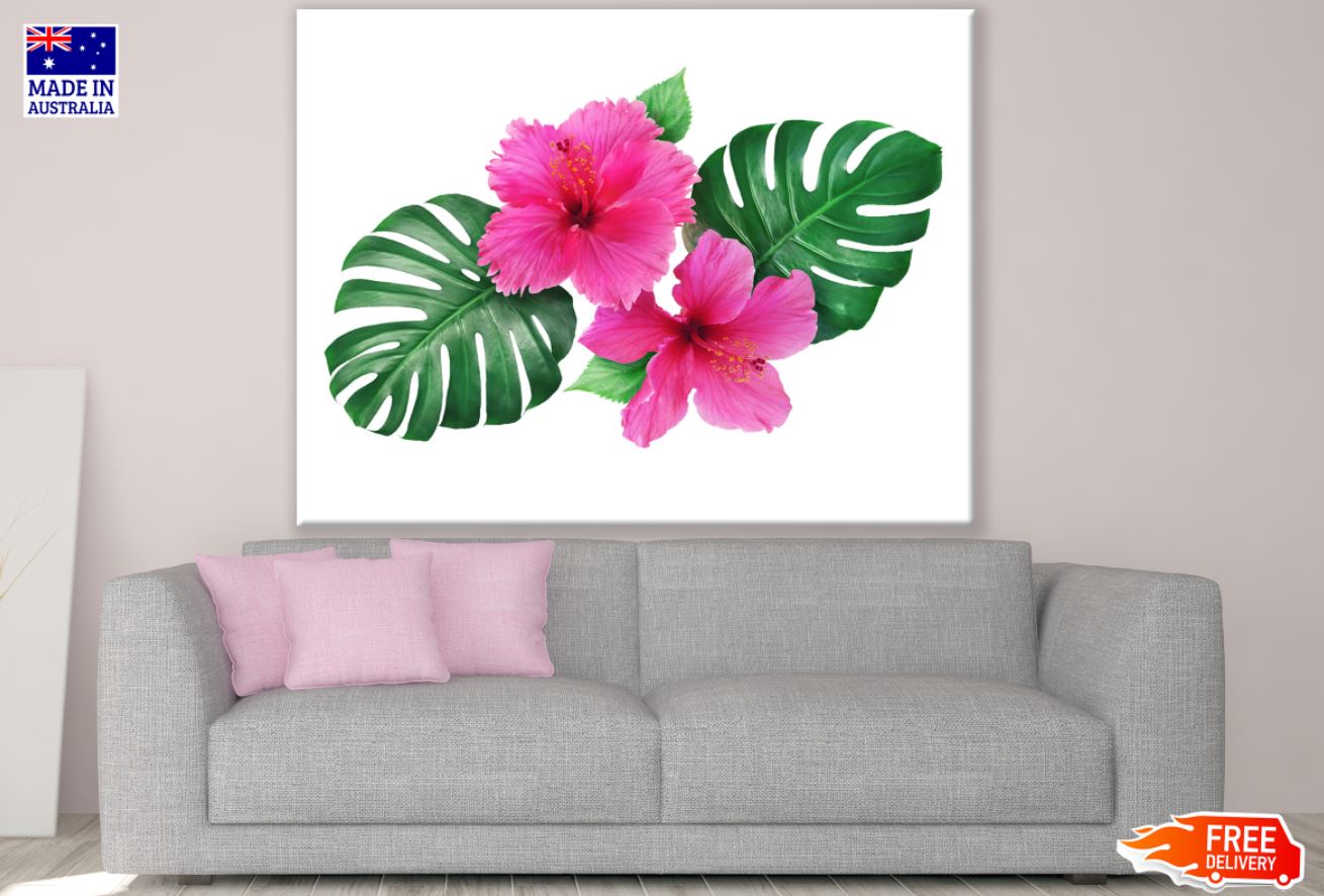 Pink Flowers & Leaves Painting Print 100% Australian Made