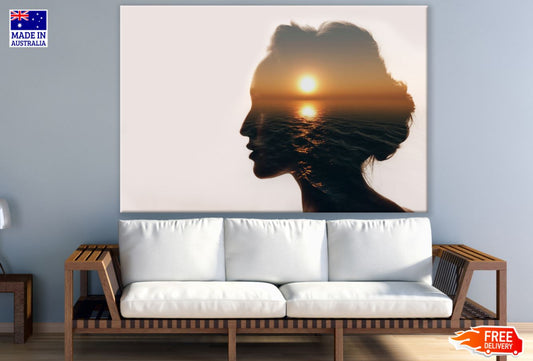 Girl Face & Sea Sunset View Print 100% Australian Made