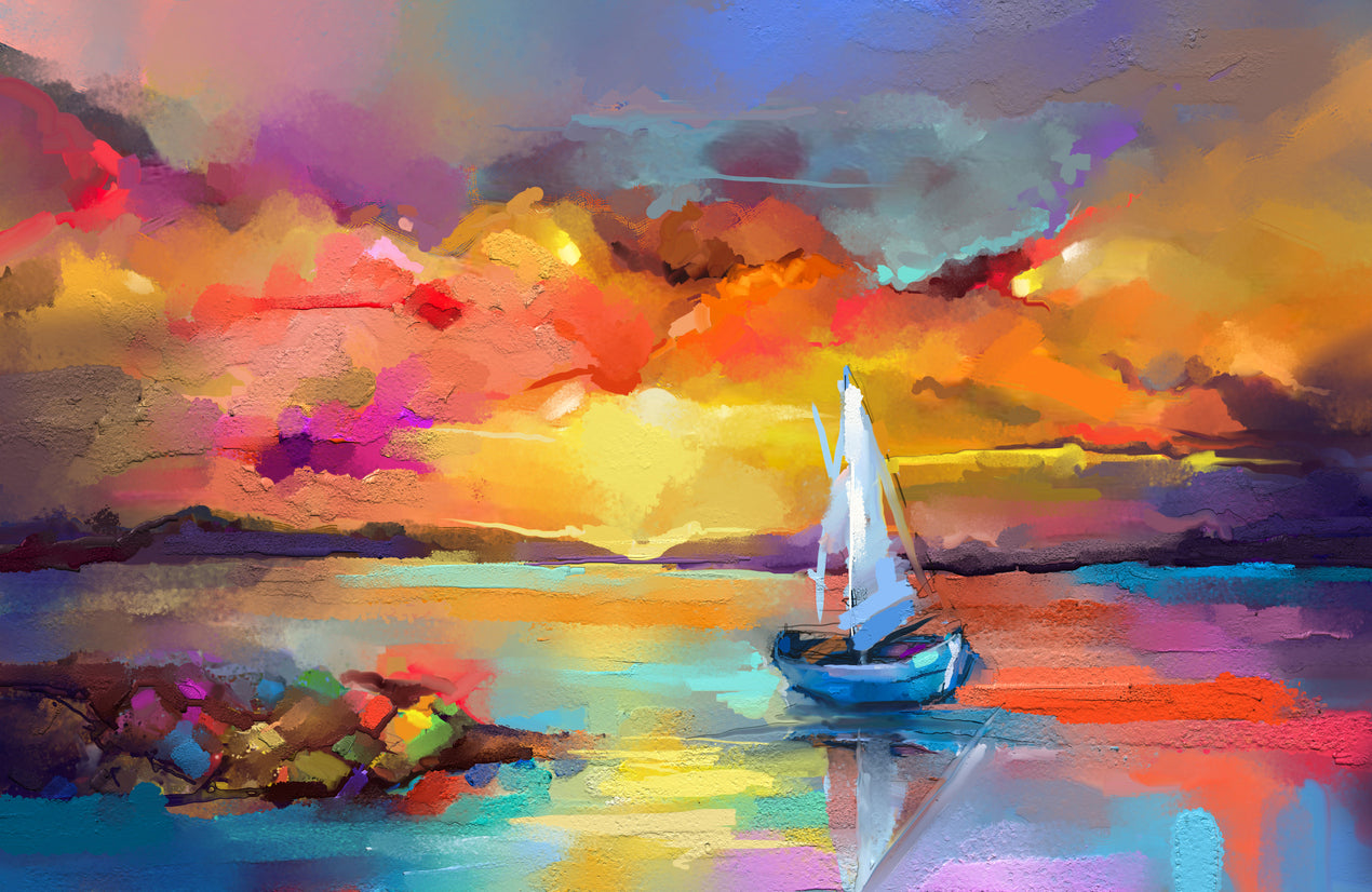 Boat on Sea Abstract Watercolor Print 100% Australian Made