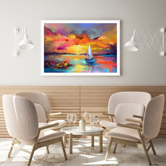Boat on Sea Abstract Watercolor Home Decor Premium Quality Poster Print Choose Your Sizes