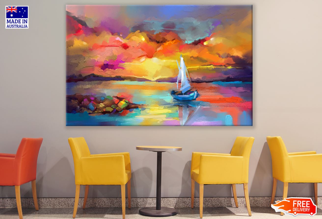 Boat on Sea Abstract Watercolor Print 100% Australian Made