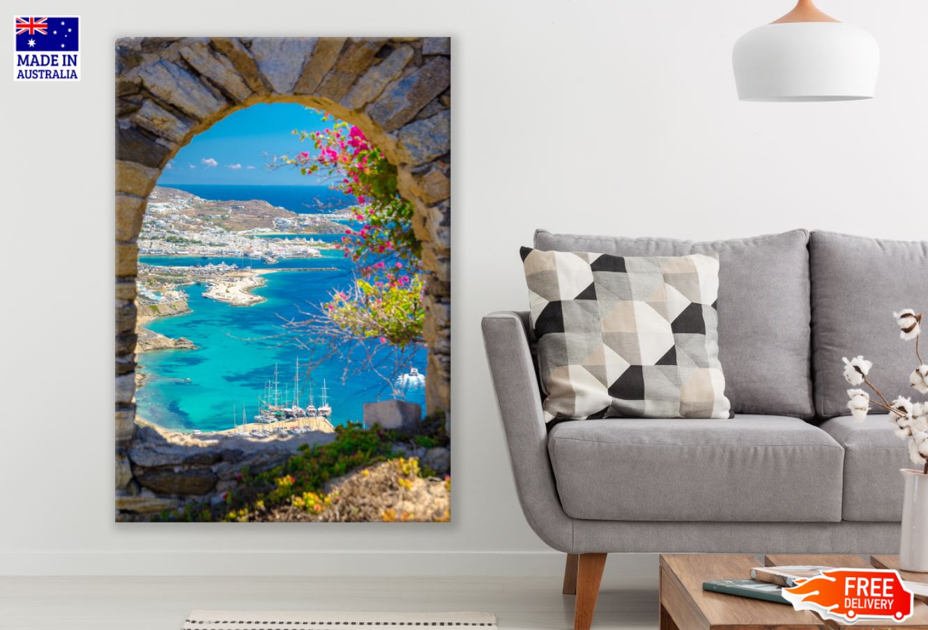 Arch Shaped Wall & Sea Bay View Print 100% Australian Made