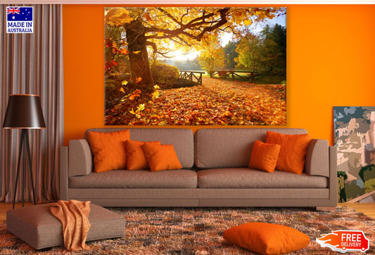 Bridge in Autumn Tree Forest View Print 100% Australian Made