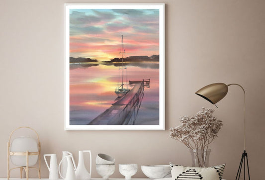 Boat & Wooden Pier Painting Home Decor Premium Quality Poster Print Choose Your Sizes