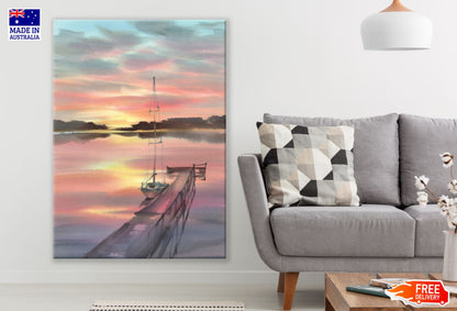 Boat & Wooden Pier Painting Print 100% Australian Made
