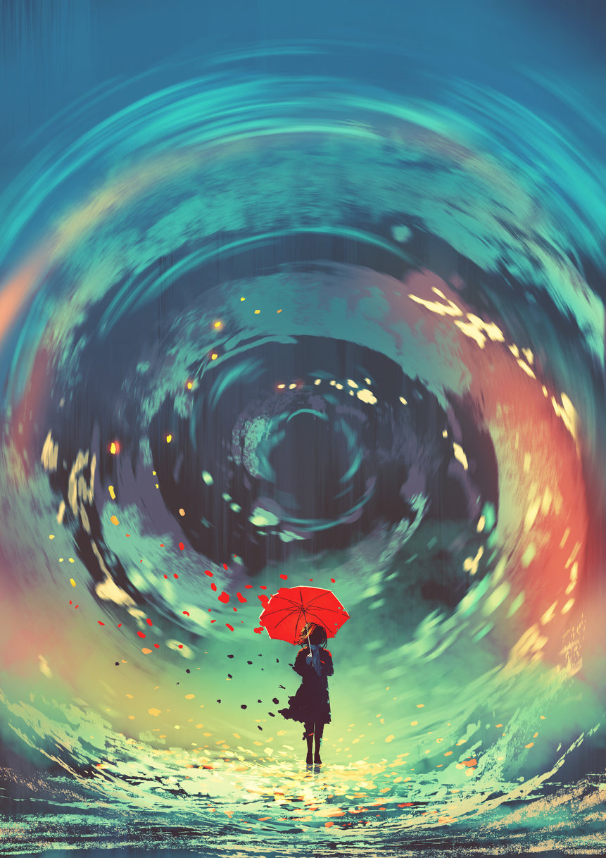 Girl with Umbrella Abstract Paint Print 100% Australian Made