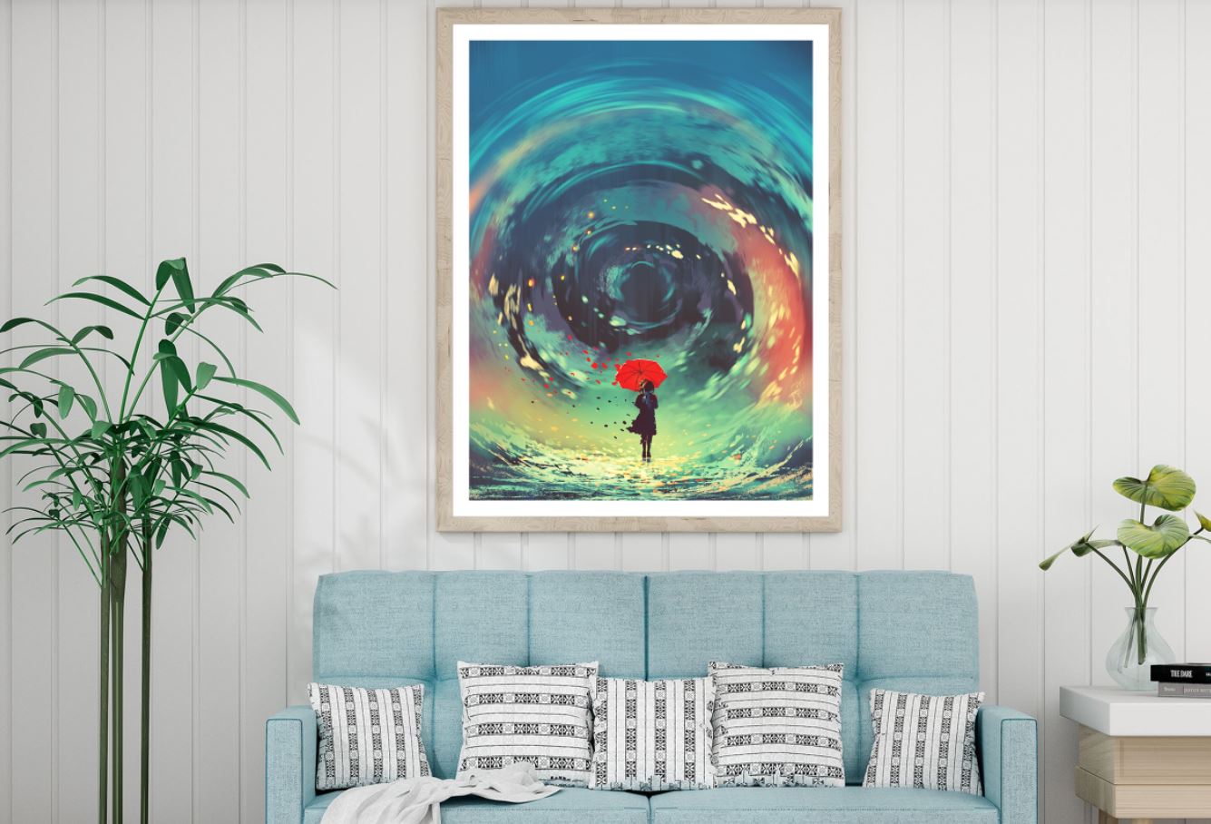 Girl with Umbrella Abstract Paint Home Decor Premium Quality Poster Print Choose Your Sizes