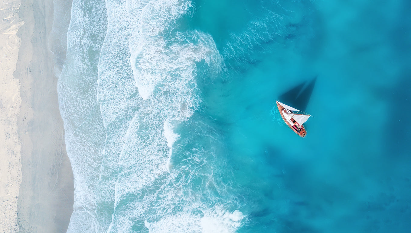 Boat on Sea Aerial Photograph Print 100% Australian Made