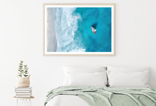Boat on Sea Aerial Photograph Home Decor Premium Quality Poster Print Choose Your Sizes