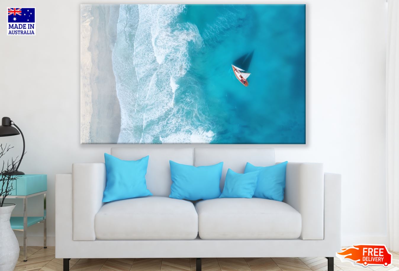 Boat on Sea Aerial Photograph Print 100% Australian Made