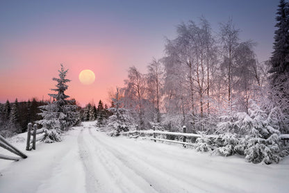 Road Covered with Snow Sunset Print 100% Australian Made