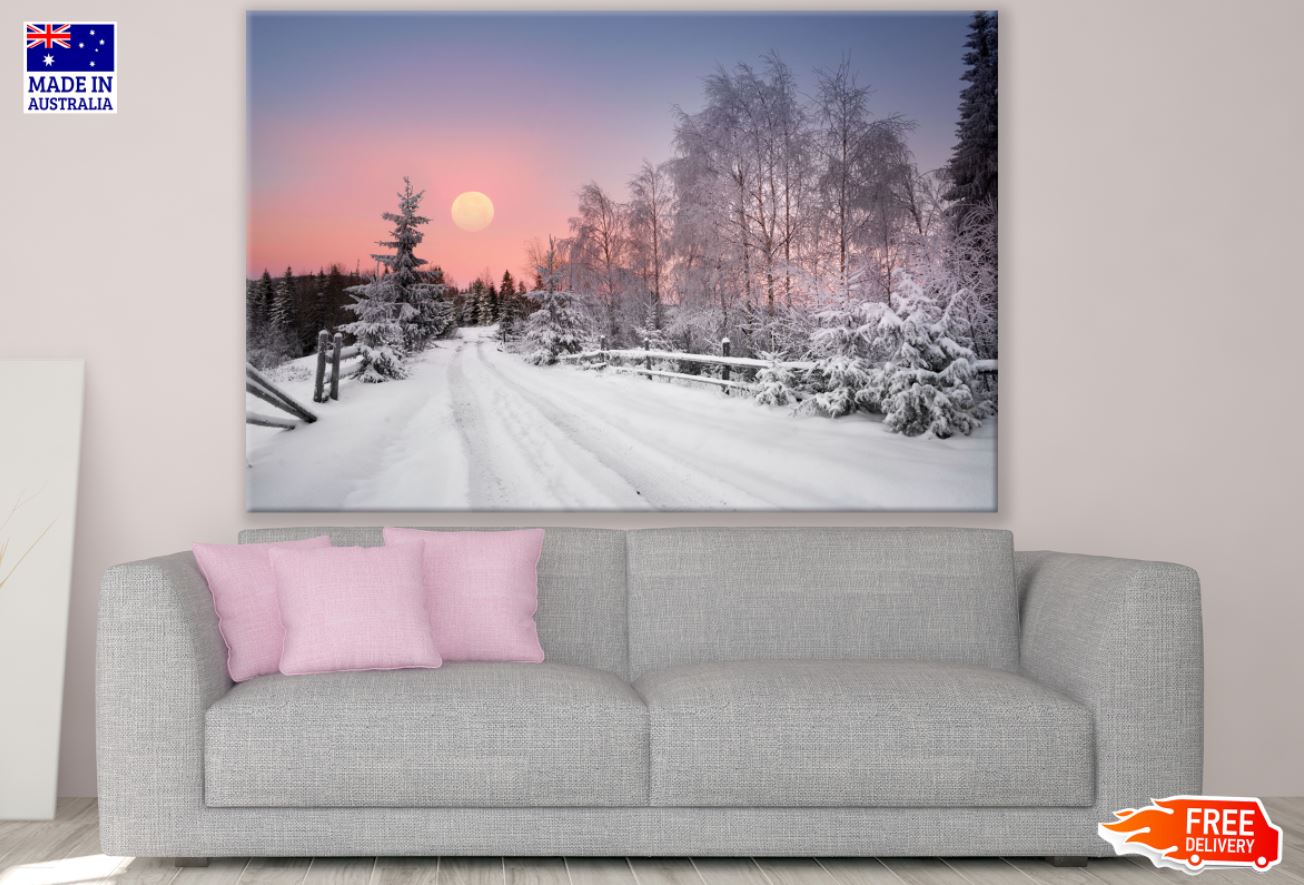 Road Covered with Snow Sunset Print 100% Australian Made