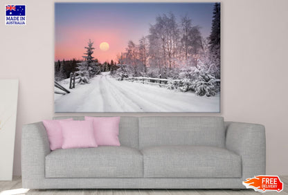 Road Covered with Snow Sunset Print 100% Australian Made