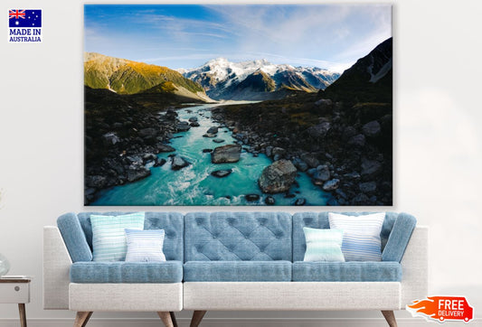 River in Mountain Scenery View Print 100% Australian Made
