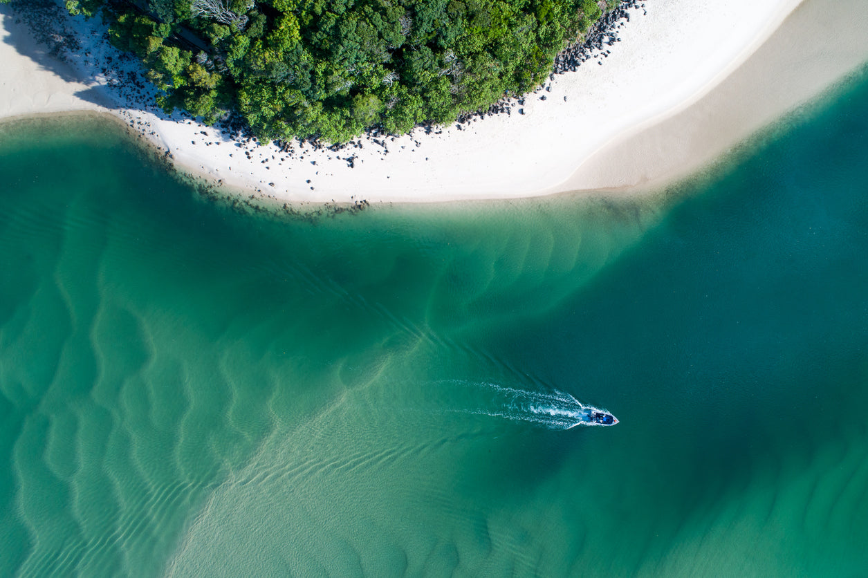 Boat on Sea & Island Photograph Print 100% Australian Made
