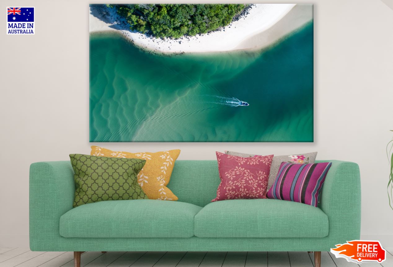 Boat on Sea & Island Photograph Print 100% Australian Made