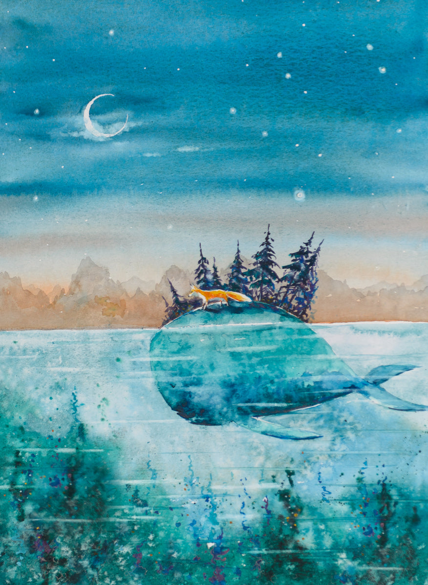 Lake Fish & Forest Painting Print 100% Australian Made