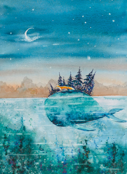 Lake Fish & Forest Painting Print 100% Australian Made