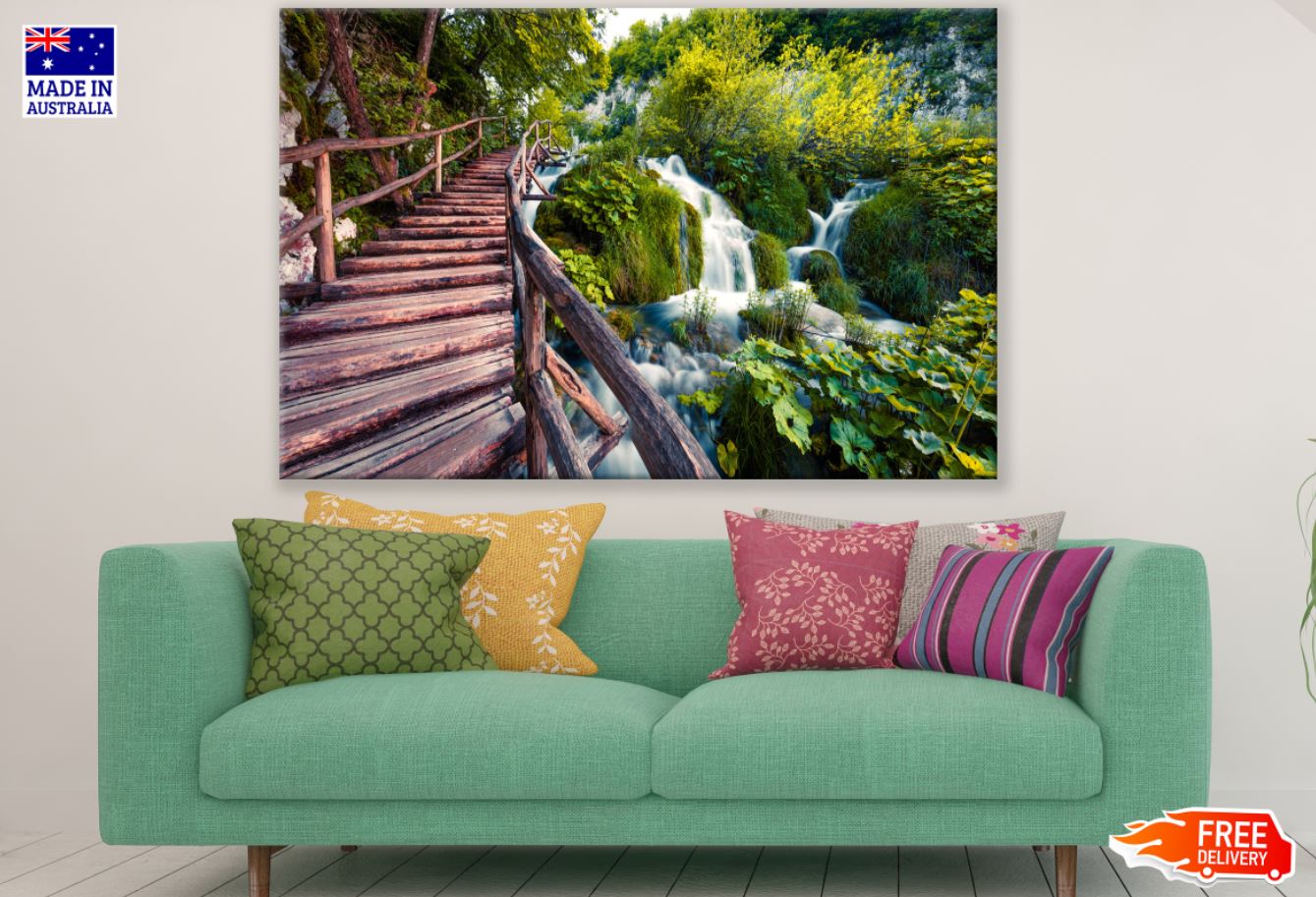 Bridge Over Waterfall Scenery Print 100% Australian Made