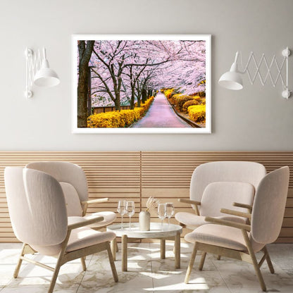 Blossom Trees Along the Road View Home Decor Premium Quality Poster Print Choose Your Sizes