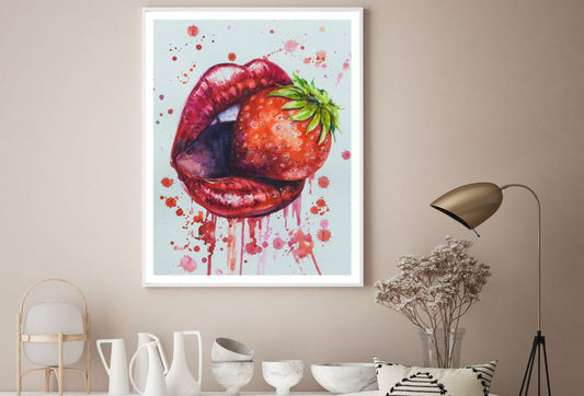 Lips & Strawberry Watercolor Painting Home Decor Premium Quality Poster Print Choose Your Sizes