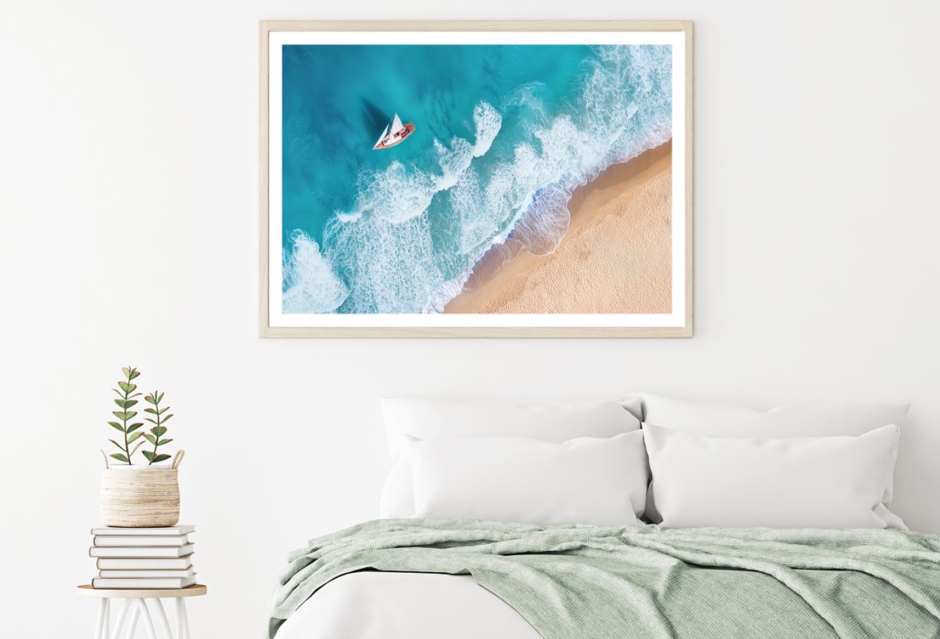 Boat on Sea Aerial Photograph Home Decor Premium Quality Poster Print Choose Your Sizes