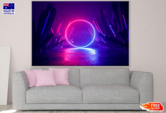 Pink & Blue Neon Circle Design Print 100% Australian Made