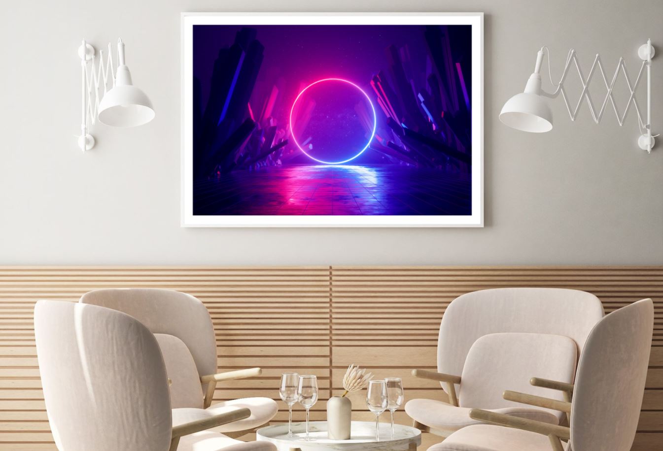 Pink & Blue Neon Circle Design Home Decor Premium Quality Poster Print Choose Your Sizes