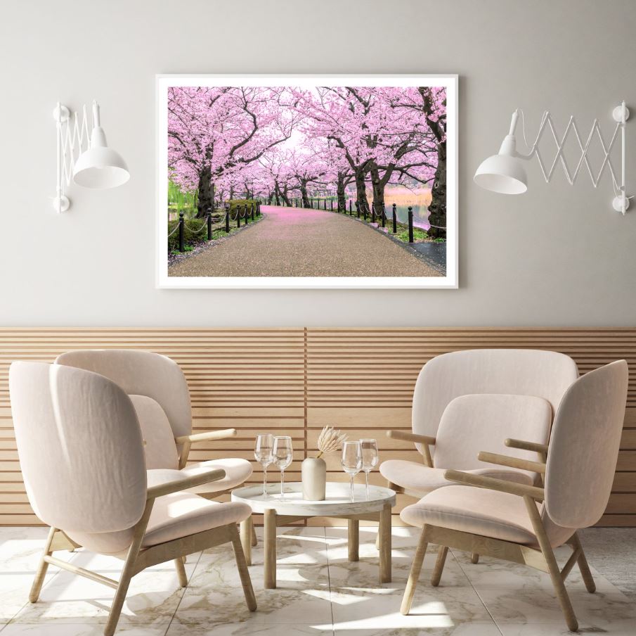 Blossom Trees Along the Road View Home Decor Premium Quality Poster Print Choose Your Sizes