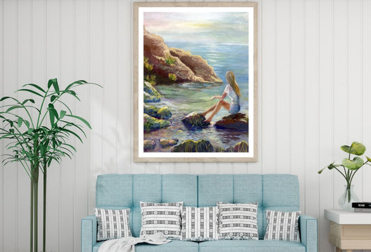 Girl near Sea Watercolor Painting Home Decor Premium Quality Poster Print Choose Your Sizes