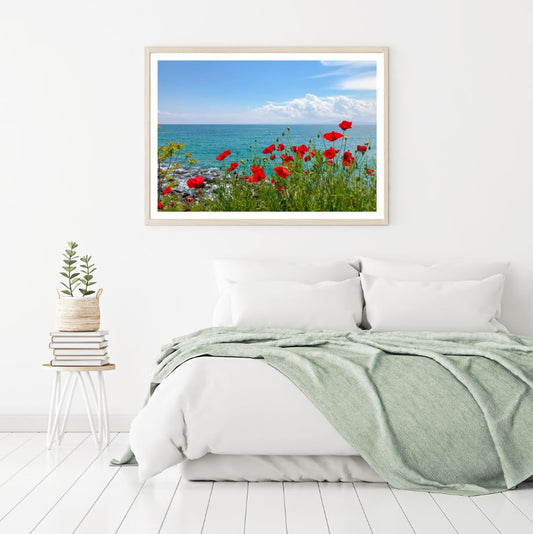 Flower Field Near Sea Photograph Home Decor Premium Quality Poster Print Choose Your Sizes