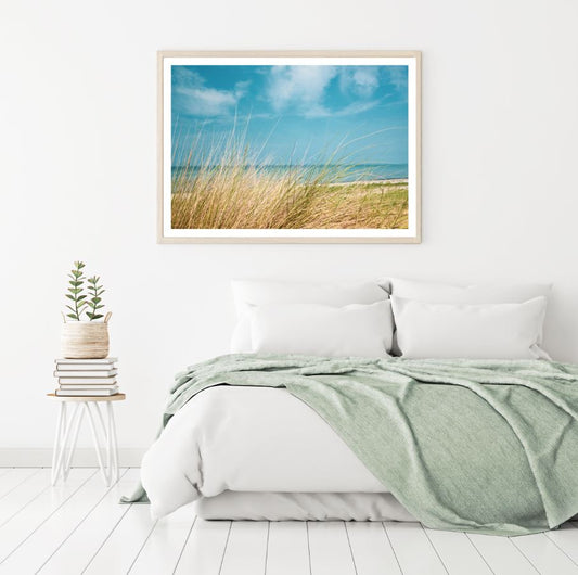 Grass near Sea Scenery Photograph Home Decor Premium Quality Poster Print Choose Your Sizes
