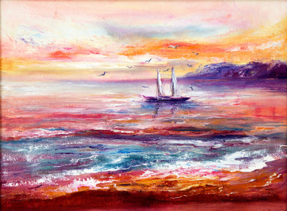 Boat on Sea Oil Painting Print 100% Australian Made