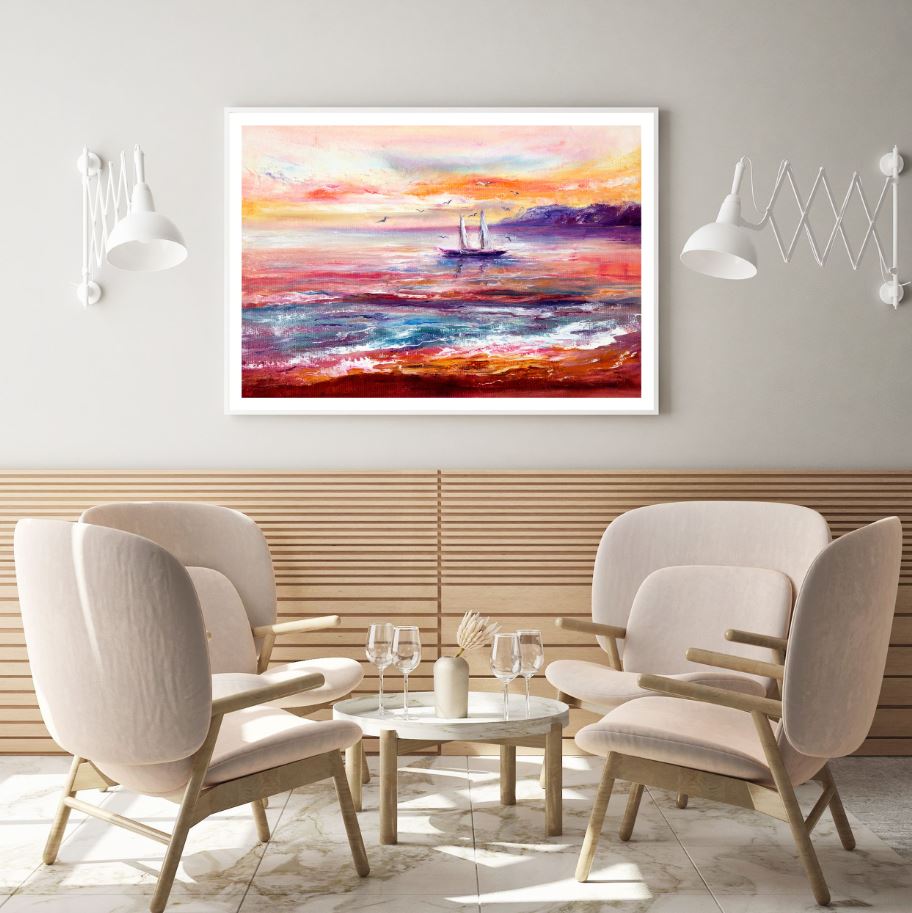 Boat on Sea Oil Painting Home Decor Premium Quality Poster Print Choose Your Sizes